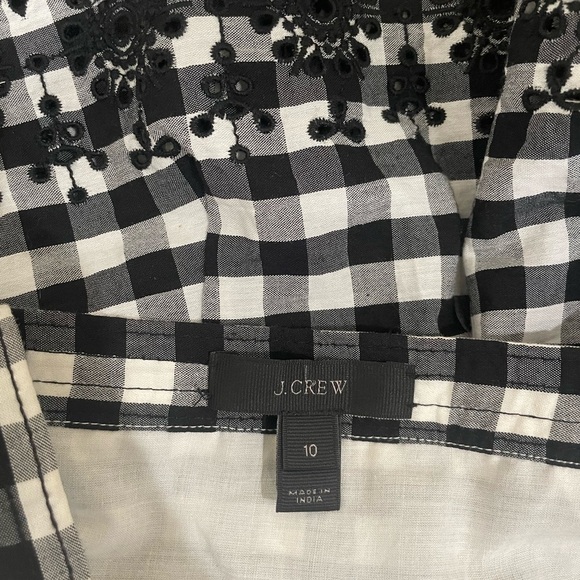 J. Crew Black and White Ruffled Gingham Criss Cross Midi Dress Size 10 - Picture 12 of 17